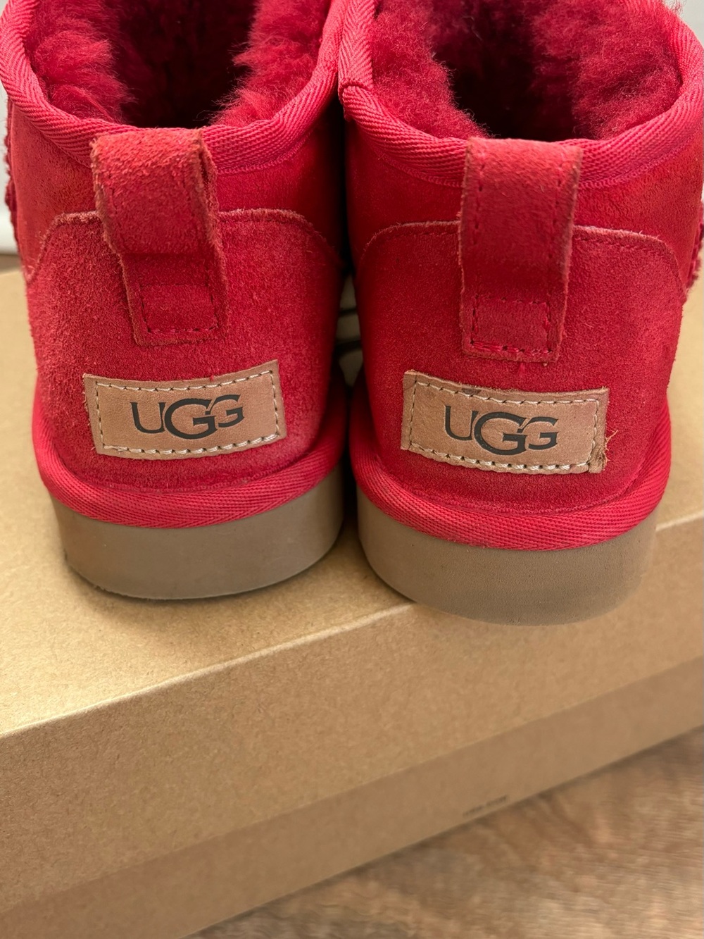 UGG Hot Red Suede Shearling Ankle Boots